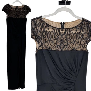 Tadashi Shoji Beaded Gown Black Stretchy Rushed On Side Maxi Long Formal Party - Picture 1 of 11
