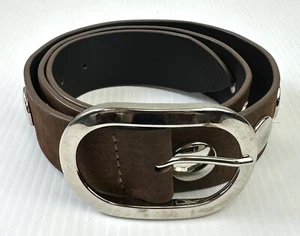 Cinturón ORCIANI Cuero Marrón Redondo Plata Tachonado Ovalado Hebilla Mediano 90 Unisex M - Imagen 1 de 8
