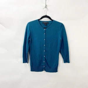 Vintage Express mediano para mujer. Cárdigan abotonado mezcla seda cachemir verde azulado - Imagen 1 de 8