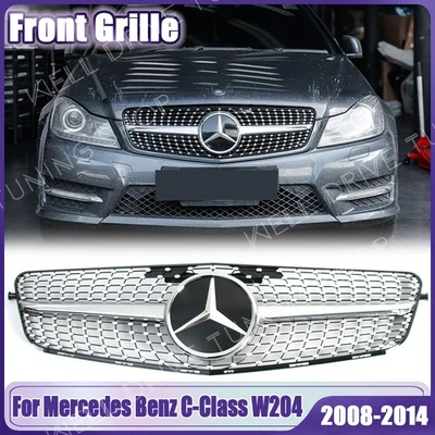 Silver Grille W/Emblem Fit For Mercedes Benz W204 08-14 C200 C230 C250 C280 C300 Foto 1 de 4