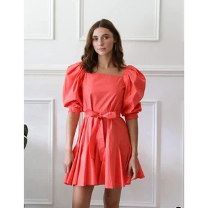 Mille Kleid Damen Large Anais in Melone Puffschulter Mini quadratischer Ausschnitt neu ohne Etikett - Bild 1 von 11