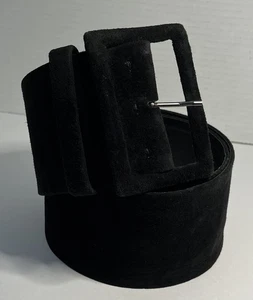 Vintage 80s Yves Saint Laurent Suede Belt Wide Buckle Women Medium Black - Picture 1 of 18
