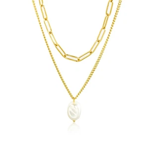 Delicate Double Strand Pearls chokers Necklace Allergy resistant Titanium Chain - Picture 1 of 8