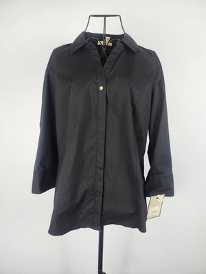 Dana Buchman женщин размер L платье рубашка черный 3/4 рукав на пуговицах новый с Ярлыками - Изображение 1 из 4