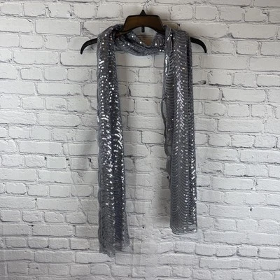 Betsey Johnson Cejon Silver Sequin Tulle Evening Wrap Scarf - Image 1 of 4