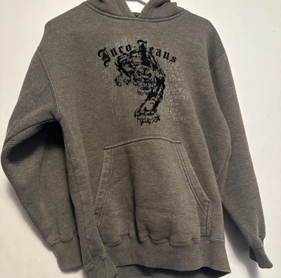 Sudadera con Capucha JNCO Jeans Para Hombre Talla L Gris Terciopelo Tigre Gráfico Y2k Sudadera De Colección Foto 1 de 4