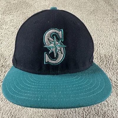 Seattle Mariners Hat Cap Fitted Mens 7 1/2 Navy Teal MLB Baseball New Era - Image 1 of 4