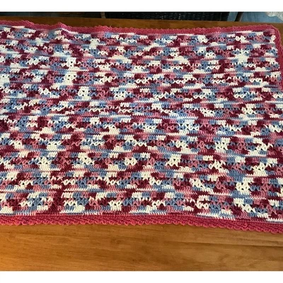 Handmade Crochet Blanket Throw, Burgundy, Blue, White,Pink Soft and Cozy Baby - Image 1 of 4