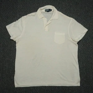 VINTAGE Polo Ralph Lauren Hemd Herren Medium Off White Leinen Kurzarm Polo * - Bild 1 von 8