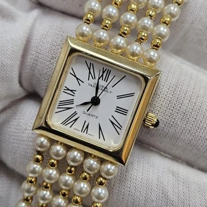 Vintage Gloria Vanderbilt Faux Pearl Gold Tone Dress Wrist Watch New Battery  - Picture 1 of 9
