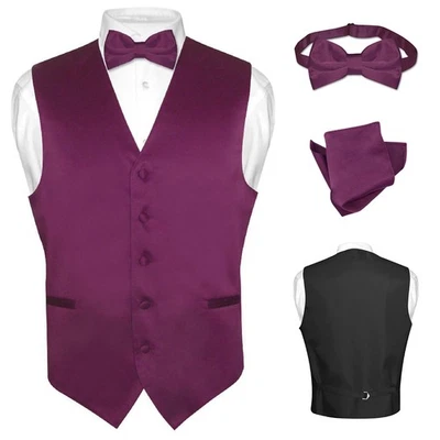 Conjunto de pajarita chaleco de vestir para hombre pañuelo BERENJENA PÚRPURA para traje esmoquin mediano Foto 1 de 4