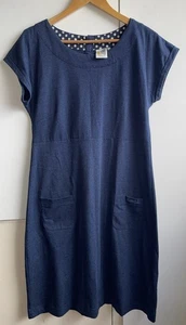 Weird Fish Navy Shift Dress Size 12 Has Pockets Short Sleeved Button Back Cute - Picture 1 of 7