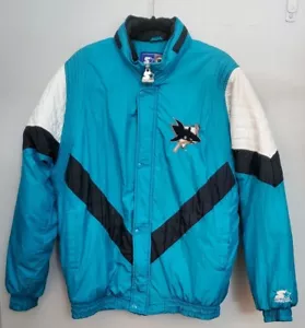 Vintage San Jose Sharks Starter Puffer Jacket 90s Mens Large Full Zip NHL Hockey - Picture 1 of 17