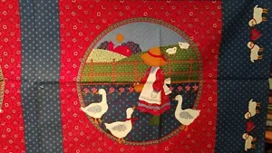 COTTON PILLOW PANEL NO FACE GIRL & GEESE (2) CHEATER QUILT RED BLUE VIP CRANSTON - Picture 1 of 2