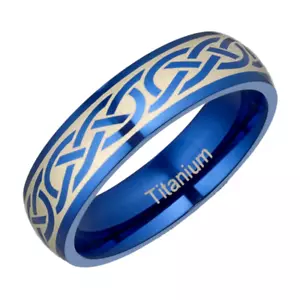 6mm Men's Titanium Blue Tribal Ring Blue Wedding Ring Men's Engagement Ring - Picture 1 of 2