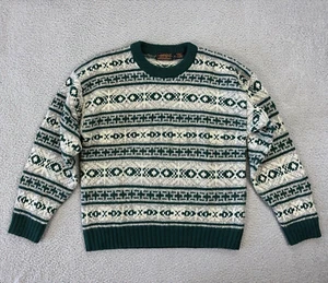 Vintage Eddie Bauer Sweater Mens XL Green Fair Isle Knit Nordic Ski Wool Blend - Picture 1 of 8