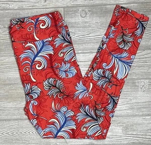 NEW LuLaRoe TC Tall & Curvy Coral with Plume Feathers Leggings - Picture 1 of 1