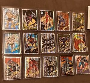 Complete Set of 15 1990 Marvel Vending Machine Prism Stickers with Sleeves