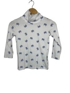 Nantucket Girls Turtleneck T Shirt Long Sleeve Crab Print White Blue Size 7 - Picture 1 of 5