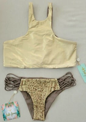 Luli Fama Reversible High Neck Top & Secrets In The Sand Criss Cross Bottom, L - Image 1 of 4