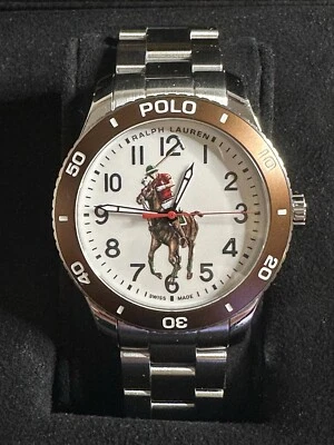 Ralph Lauren Polo Watch Automatic Brown White Dial Steel Strap 42mm Rp£2100 Box - Image 1 of 4