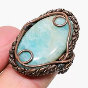 Amazonite Gemstone Handmade Copper Wair Wrap Jewelry Ring Size 8 PR-195 - Picture 1 of 1