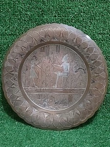 Piatto/vassoio da parete Cairo Ware - rame e argento - scena egizia antica - Foto 1 di 5