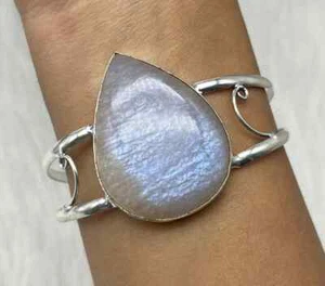 Valentine's Day Moonstone Gemstone 925 Sterling Silver Handmade Bracelet Cuff - Picture 1 of 6