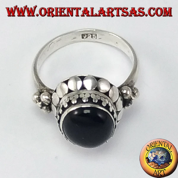 Anello d'argento 925 a bordo alto con onice ovale - Immagine 1 di 1