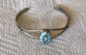 Sterling Silver Opal Inlay Handmade Cuff Bracelet Southwestern, Marked RVB - Picture 1 of 11