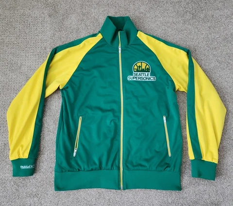MITCHELL & NESS SEATTLE SUPERSONICS Track Jacket Men's Large Green Yellow EUC Cover