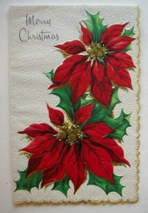 Embossed poinsettia Christmas vintage greeting card *B10 - Picture 1 of 3