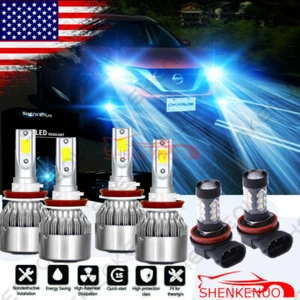 H9/H11 + H11 LED Headlight High Low Beam + H11/H8 Fog Light Bulb 8000K Combo Kit - Picture 1 of 12