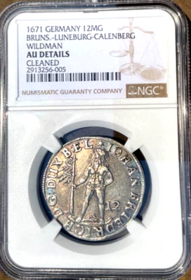 1671 German States Brunswick Luneburg Wildman 1/3 Taler, 12 MG NGC AU Germany - Image 1 of 2