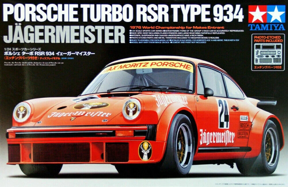 TAMIYA 1:24 KIT AUTO IN PLASTICA PORSCHE TURBO RSR TYPE 934 JAGERMEISTER   24328 - Immagine 1 di 1
