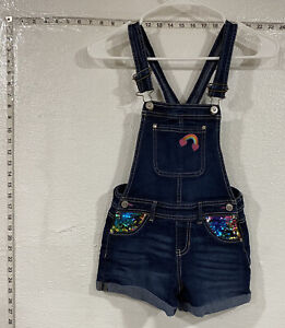 Jordache Rolled Cuff Embellished Overall Short Rainbow Sequins