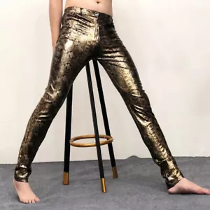 Men Shiny Power Stretch Pants Trousers Party Snakeskin Leopard Print Clubwear - Bild 1 von 16