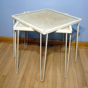 Set 2 Vintage MCM Salterini Style Outdoor/Patio Coffee/Side Table Hairpin Leg 18 - Picture 1 of 8