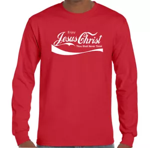 Christian T-Shirt Enjoy Jesus Mens Funny L/S Christianity Religious God Bible - Picture 1 of 6