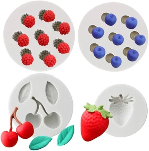 4Pcs/Set Blueberry Raspberry Cherry Strawberry Cake Fondant Molds, Berry Seri... - Picture 1 of 1