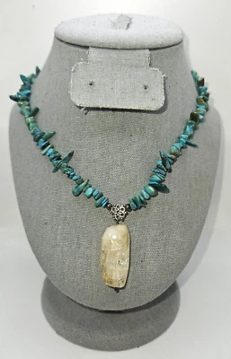 Barse 925 sterling silver turquoise necklace With stone pendent   Morono8tc - Imagem 1 de 4