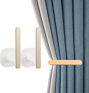 2Pcs Gold Curtain Holders Self Adhesive Curtain Tieback L Shaped Wall Mounted Ho - Picture 1 of 6