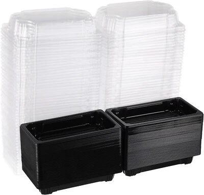 50 PCS Disposable Black Sushi Box with Clear Lids -Take Out Sushi/Cake Container - Image 1 of 3