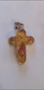 Sterling Silver Dried Flower Cross Pendant - Picture 1 of 1