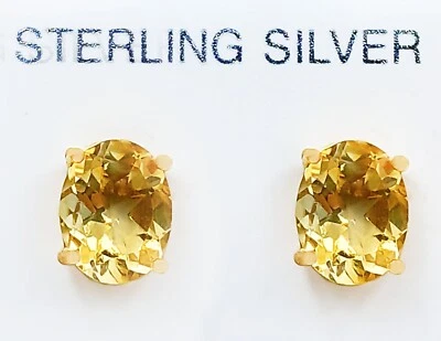GENUINE 5.64 Cts YELLOW TOPAZ STUD EARRINGS .925 Sterling Silver - NEW WITH TAG - Image 1 of 4