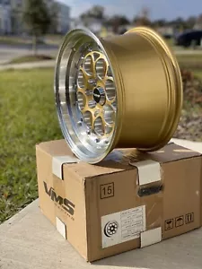 VMS Revolver Gold Polished Lip Drag Rim Wheel 15x8 4X100 and 4x114.3 SET OF FOUR - Picture 1 of 9