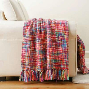 Multicolor blankets with tassels, home decor multicolor blankets for sofas - Picture 1 of 11