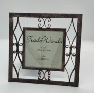 Vintage Trade Winds Distressed Wrought Iron 5x5 Picture Frame Metal Scrolls - Picture 1 of 5