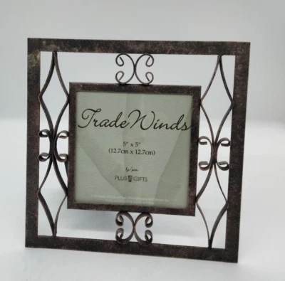 Vintage Trade Winds Distressed Wrought Iron 5x5 Picture Frame Metal Scrolls - Image 1 of 4