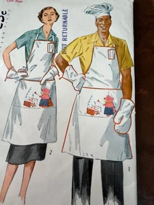 SEW CUTE Vtg 1952 Simplicity Pattern 4061 BBQ Apron Hat Oven Mitt Pig Applique - Picture 1 of 5